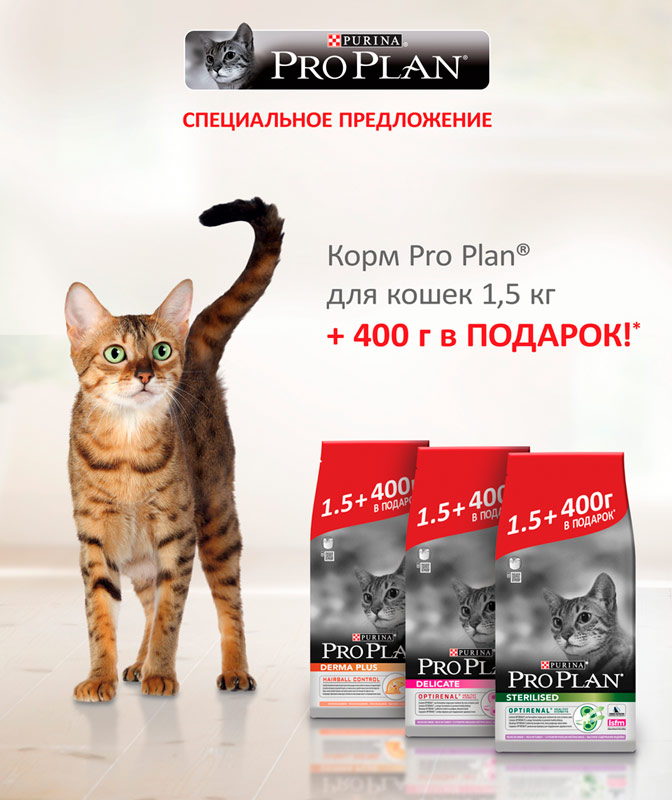 ProPlan для кошек по акции 1,5кг+400