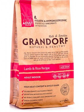 Корм для кошек Grandorf Adult Cat Indoor Lamb &amp; Brown Rice Hypoallergenic 2кг