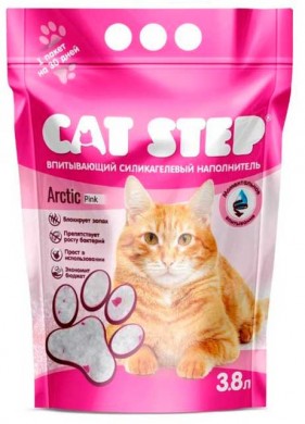 Наполнитель впитывающий силикагелевый CAT STEP Crystal Arctic Pink, 3,8 л