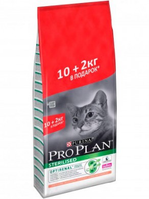 Pro Plan Sterilised with Salmon для стерилизованных кошек (10кг+2кг)