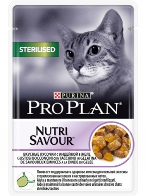 Влажный корм ProPlan Nutrisavour Sterilized для стерилизованных кошек с индейкой в желе (85гр)