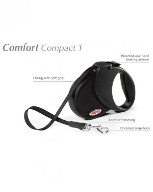 Рулетка Flexi Comfort Compact 1 ремень, черная (5м*15кг)