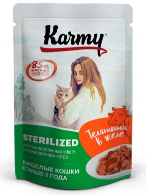 Влажный корм для кошек Karmy Sterilized Телятина в желе 80гр