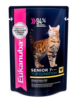 Влажный корм Еukanuba Cat Senior 7+ с курицей в соусе 85гр