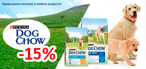 Скидка на корма для собак  Dog Chow