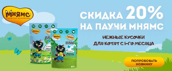 Скидка 20% на паучи Мнямс для котят!